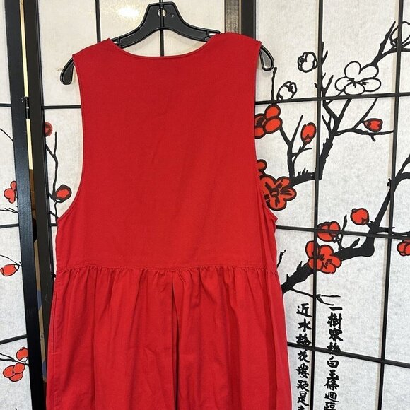 Vintage Talbots Red Button Down Overall Long Dress Size 16 Petite Pleated - Picture 5 of 6